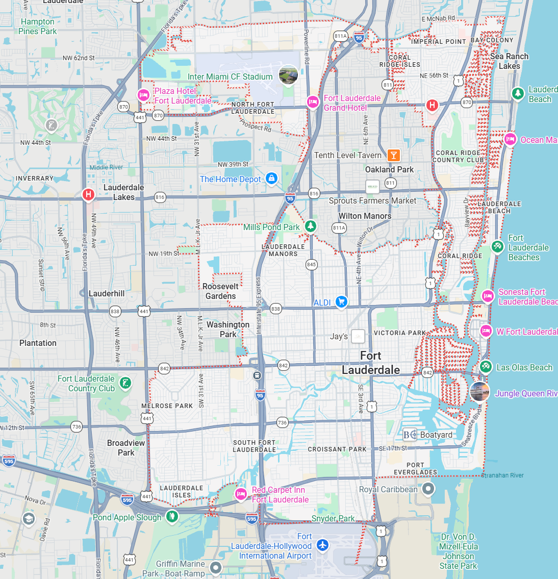 Fort Lauderdale Map Image depicting a map of the city of Fort Lauderdale