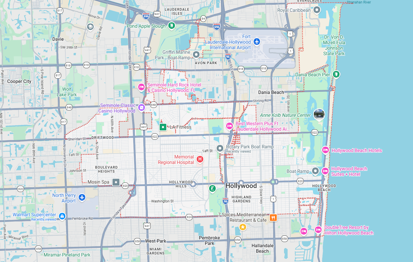 Hollywood map Image depicting a map of the city of Hollywood