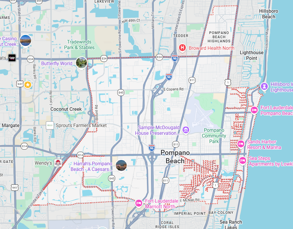 Pompano Beach Map Image depicting a map of the city of Pompano Beach