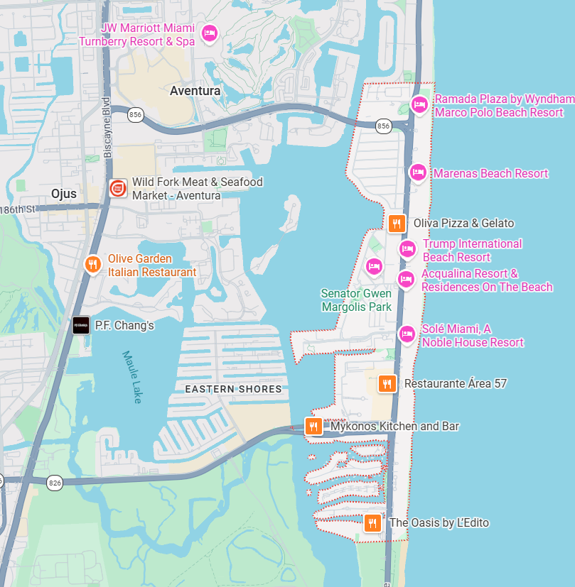 Sunny Isles Map Image depicting a map of the city of Sunny Isles
