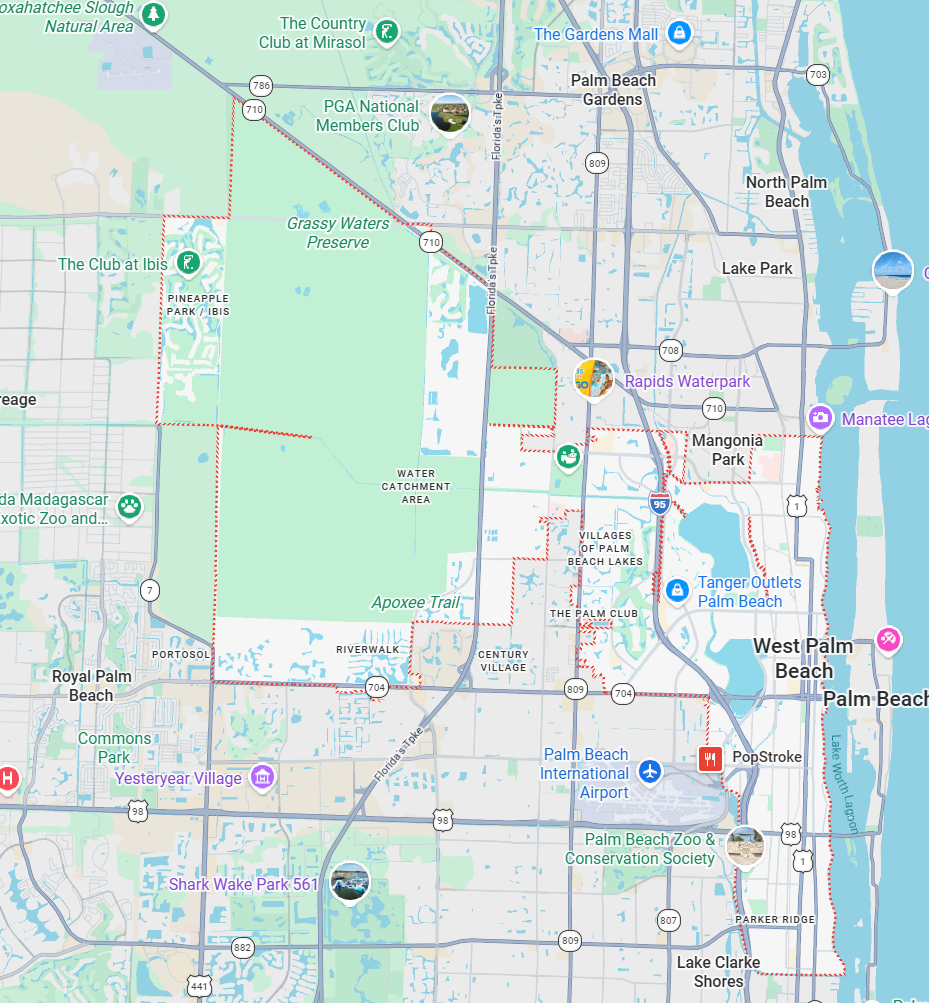 West Palm Beach Map Image depicting a map of the city of West Palm Beach
