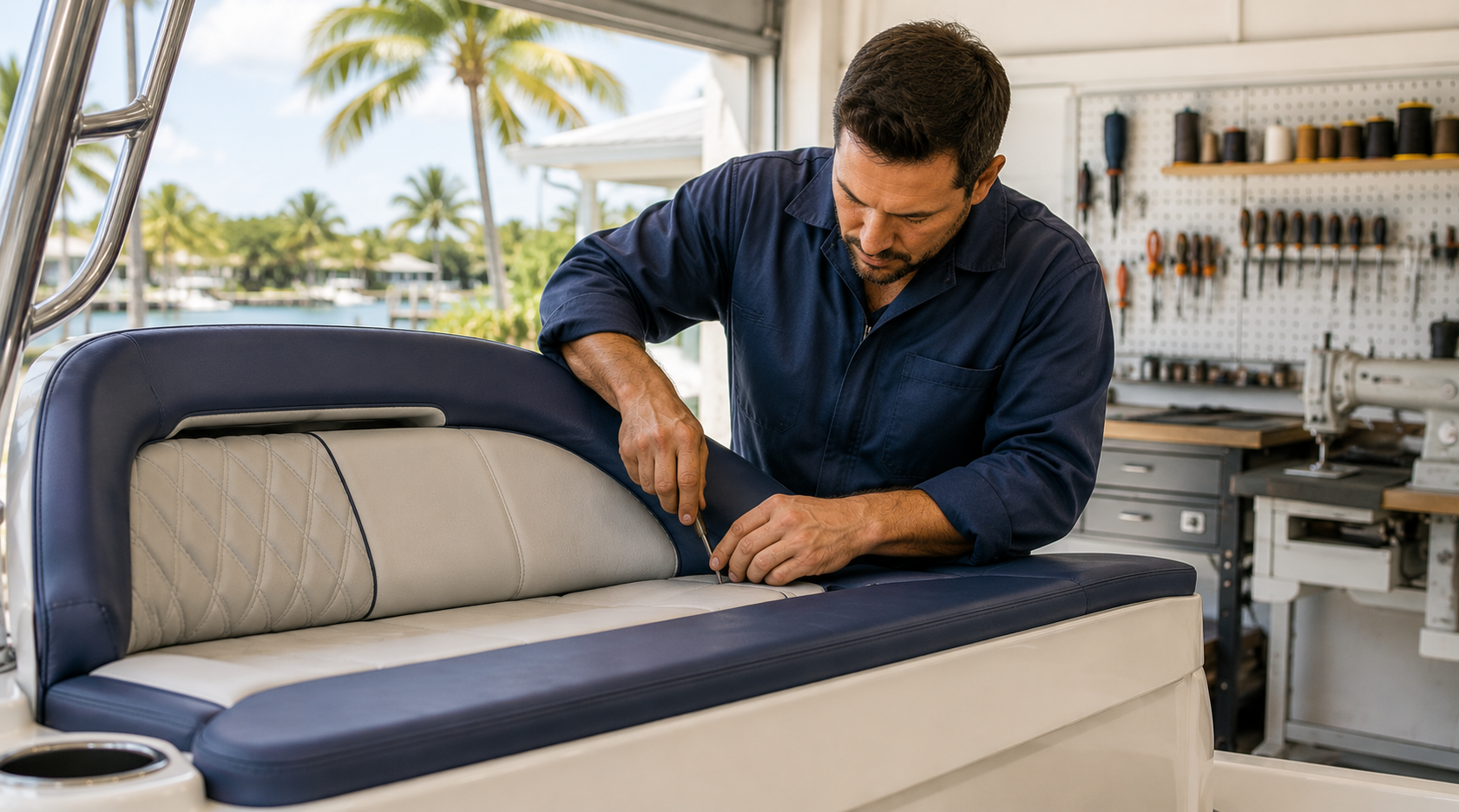 Crafting marine upholstery in a workshop