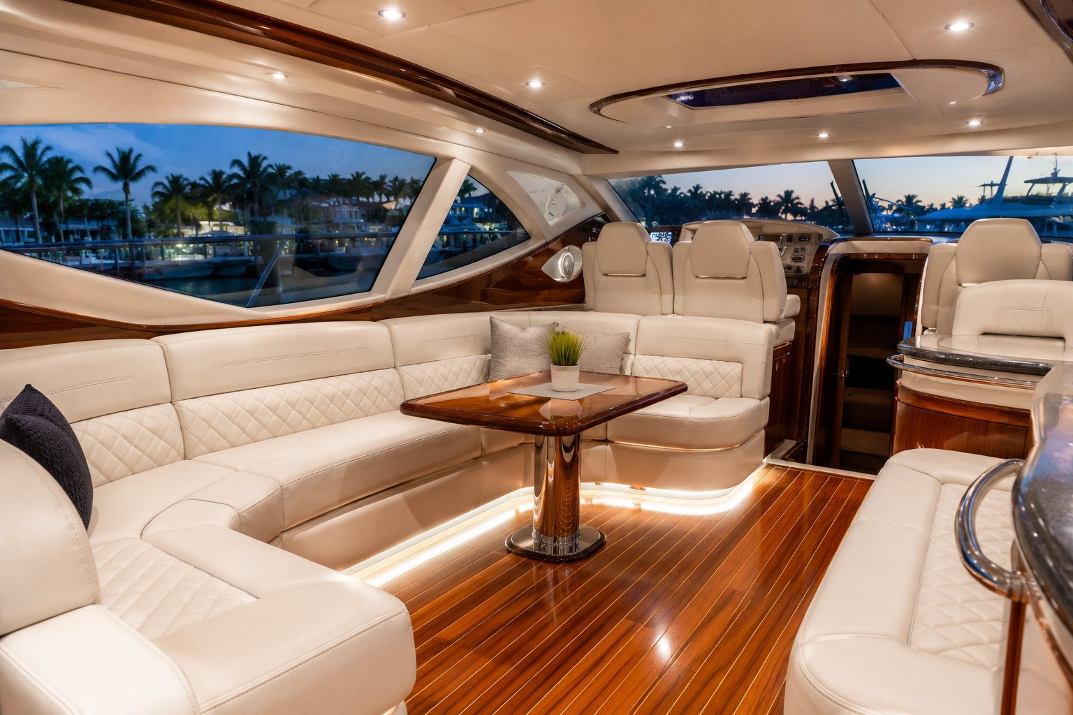 Luxurious yacht cabin at dusk