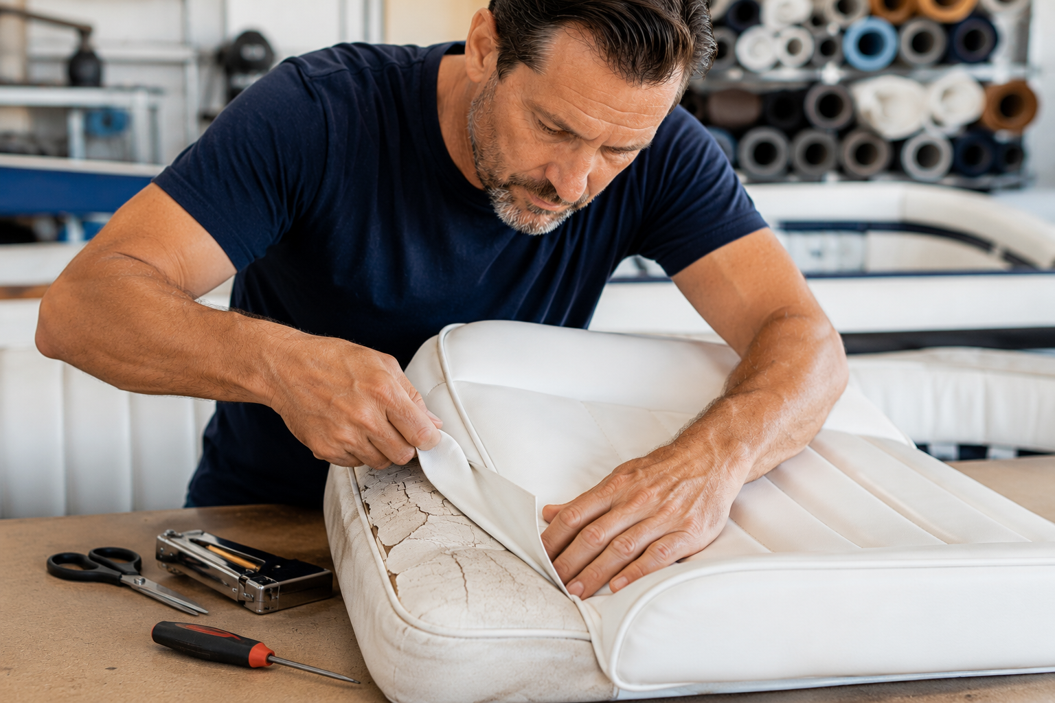 Reupholstering a boat seat cushion