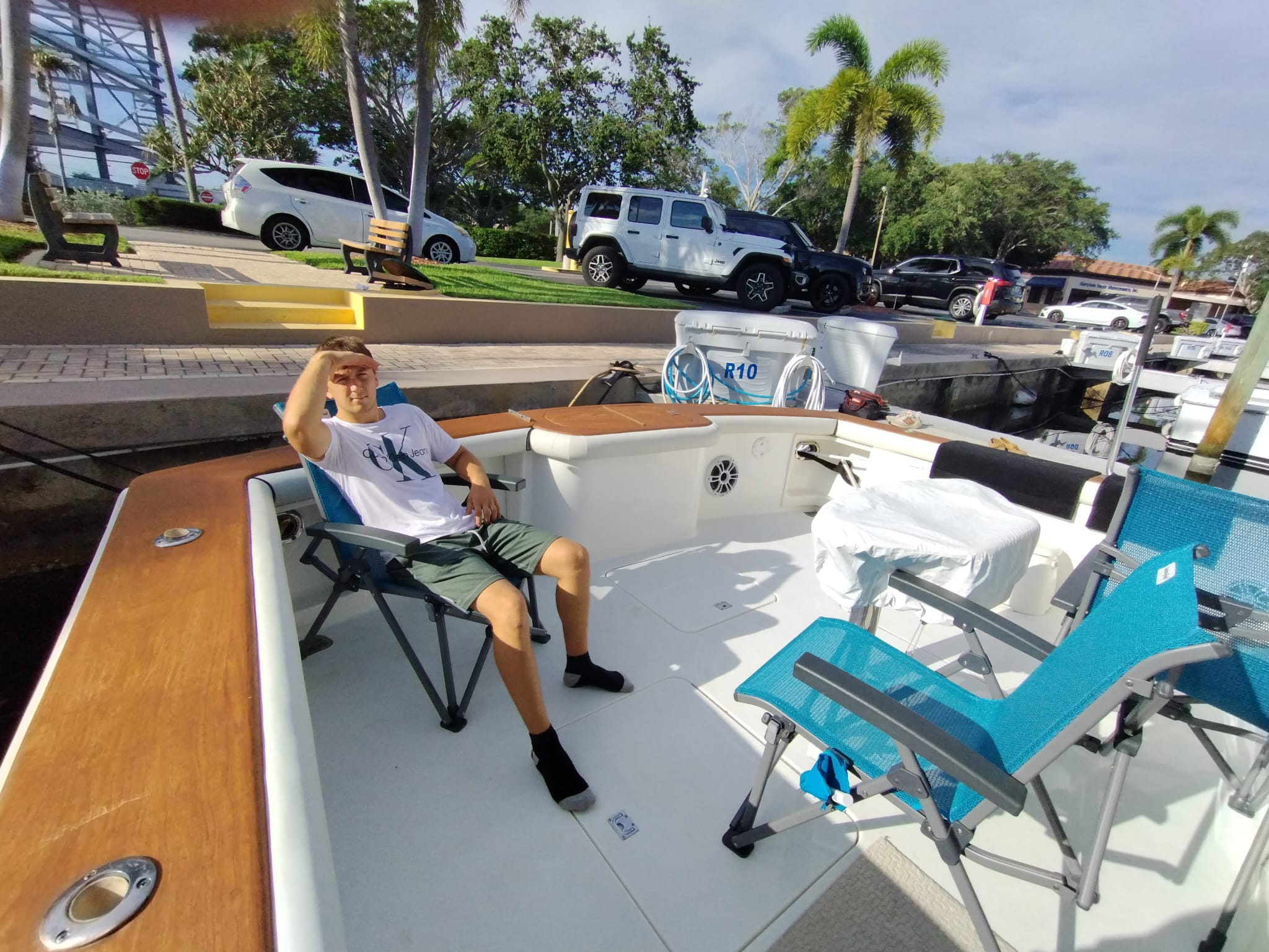 The business owner next to custom upholstered bolsters in extreme heat.