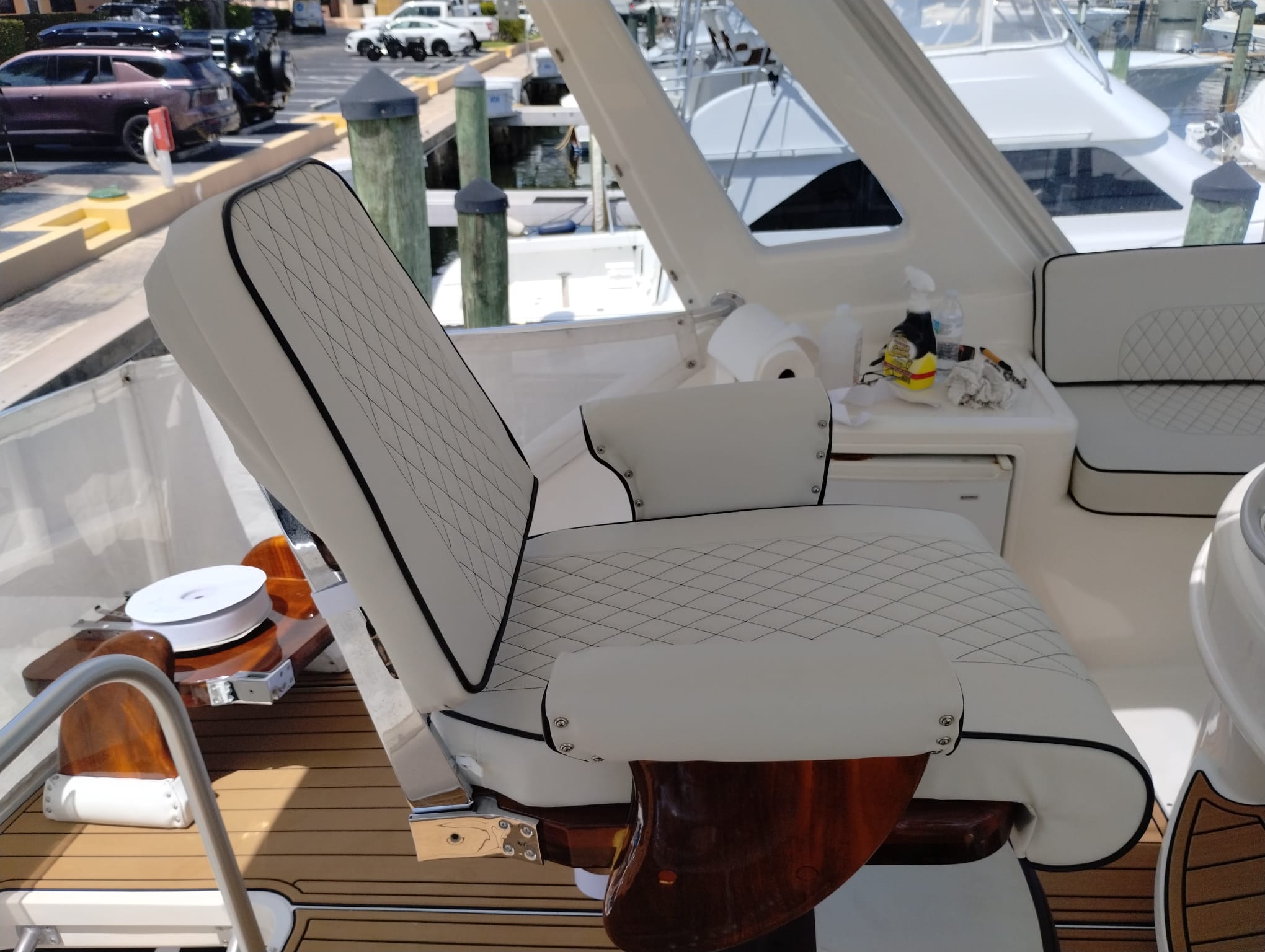 Image depicting a new custom upholstered Captain's Chair.