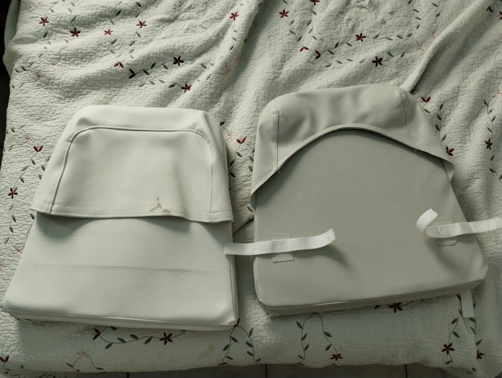 Image depicting a comparison of the new custom upholstered Captain's Chair vs the old one.