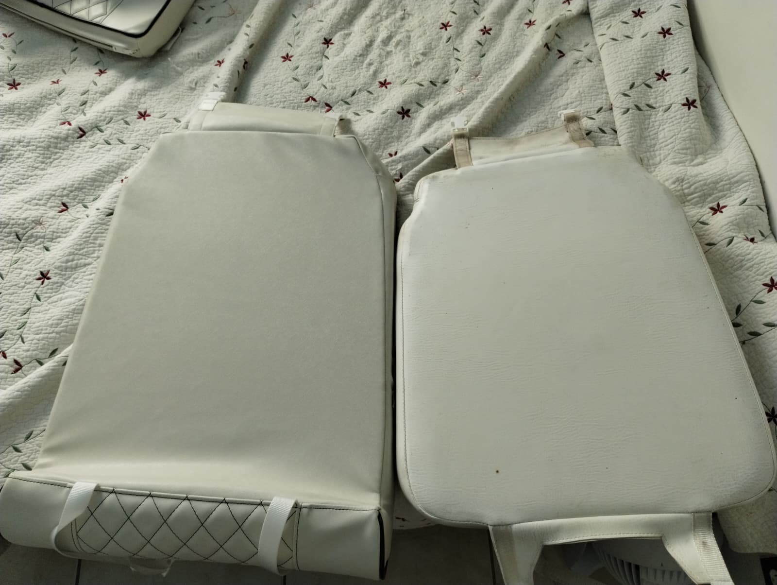 Image depicting a comparison of the new custom upholstered Captain's Chair vs the old one.