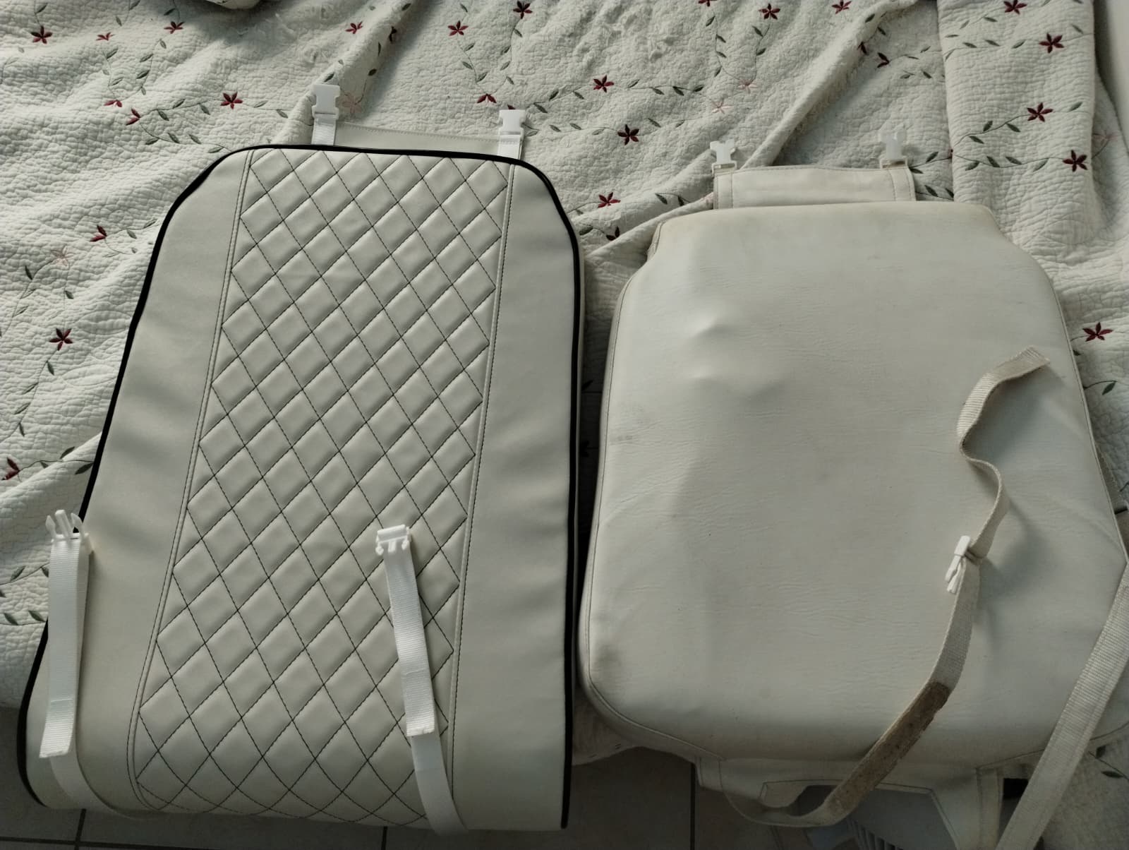 Image depicting a comparison of the new custom upholstered Captain's Chair vs the old one.