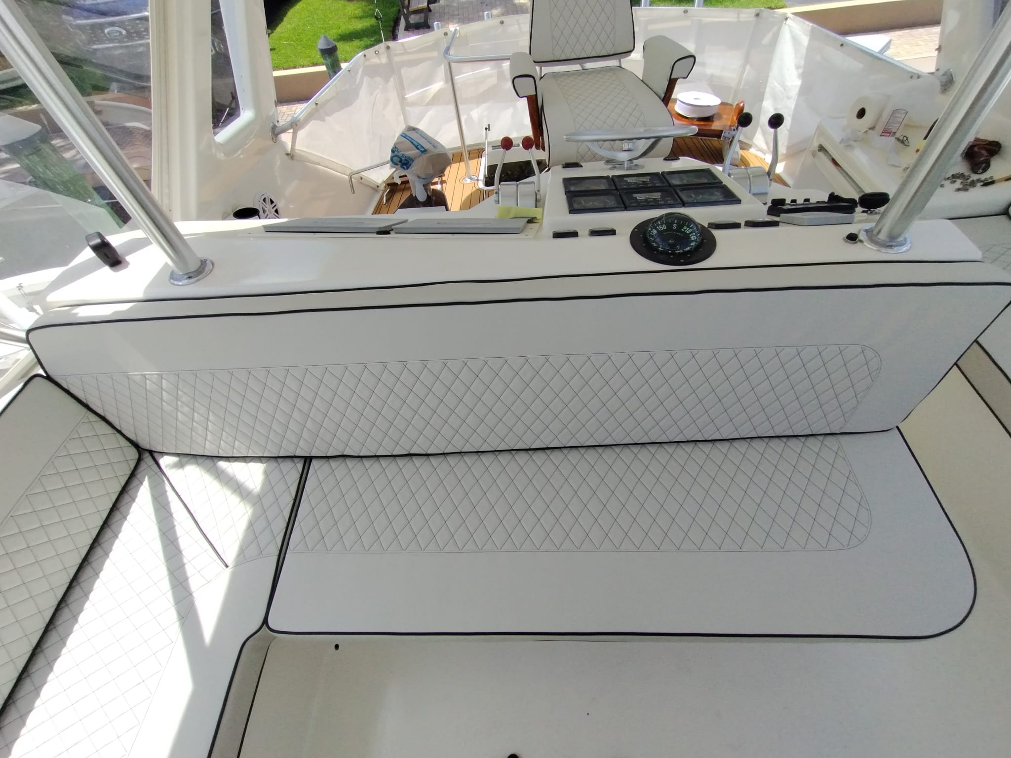 Image depicting custom upholstered yacht cushions installed on their yacht.