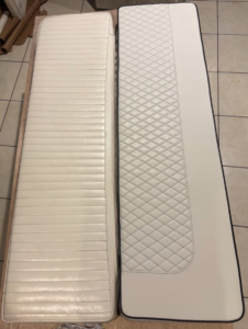 Example of an upholstered cushion featuring the old and new ones side by side.